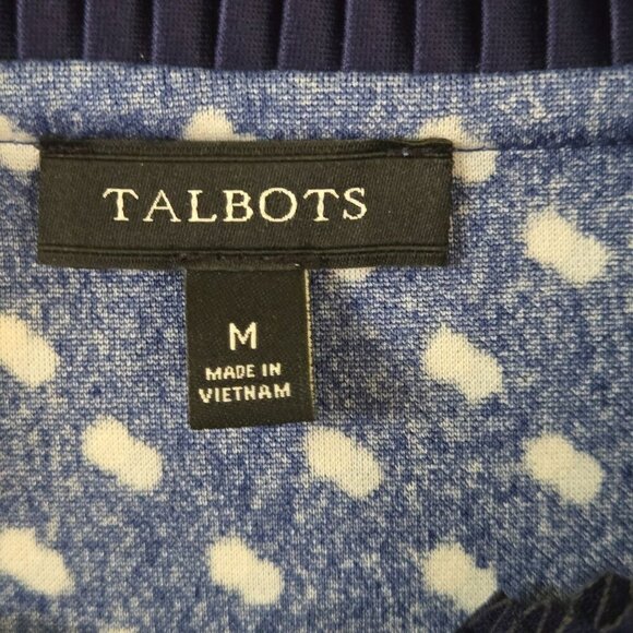 Talbots Blue White High Ruffled Collar Tie Neck Blouse Size M - Picture 7 of 8